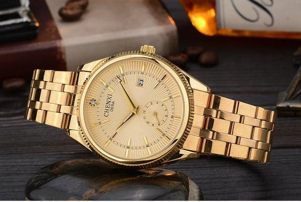 Business & Casual Fashion Luxury Golden Waterproof Watch for Men - SolaceConnect.com
