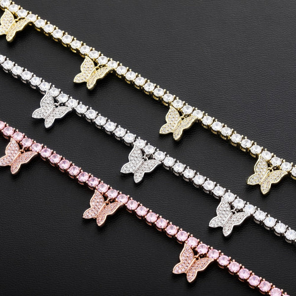 Butterfly Pattern Iced Out Cubic Zircon Hip Hop Choker Necklace for Women  -  GeraldBlack.com