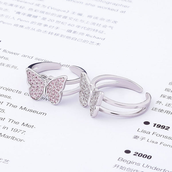 Butterfly Pattern Zircon Copper Inlaid Pink Ring Fashion Jewelry for Women  -  GeraldBlack.com