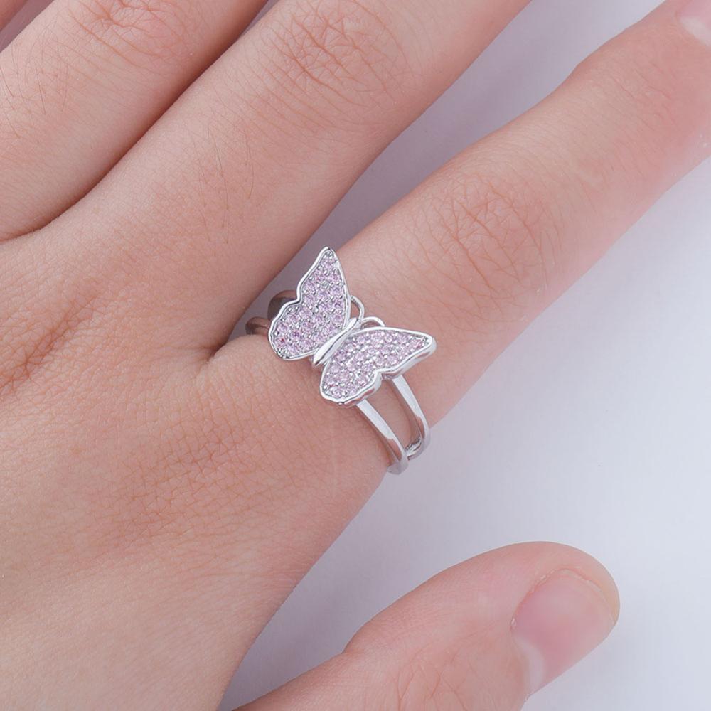 Butterfly Pattern Zircon Copper Inlaid Pink Ring Fashion Jewelry for Women  -  GeraldBlack.com