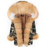 Camo Women's leather jacket Large Natural Fox Fur Hooded Coat Parka Outwear Long Detachable Lining winter jackets - SolaceConnect.com