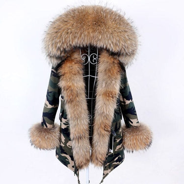 Camouflage Pattern Women's Natural Real Fur Collared Coat Jacket for Winter  -  GeraldBlack.com