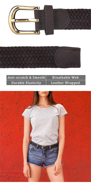 Canvas Braided Belts for Women Fashion Adjustable Big Size Metal Pin Buckle Elastic Waistband Casual  -  GeraldBlack.com