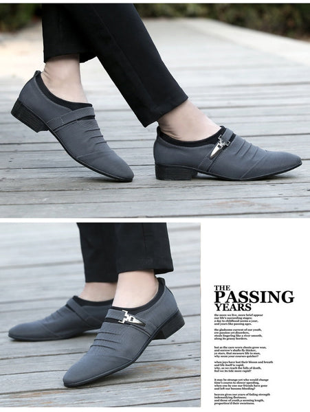 Canvas Pointed-Toe Oxford Dress Shoes for Men Formal Solid Black Slip-Ons  -  GeraldBlack.com