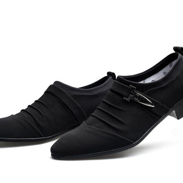 Canvas Pointed-Toe Oxford Dress Shoes for Men Formal Solid Black Slip-Ons  -  GeraldBlack.com