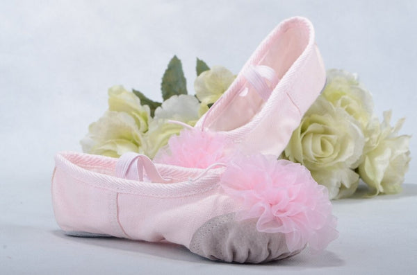 Canvas Soft Sole Ballet Dance Shoes with Flower Decoration for Girls  -  GeraldBlack.com