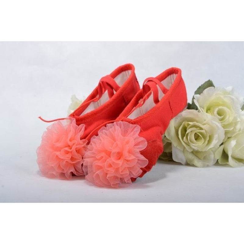 Canvas Soft Sole Ballet Dance Shoes with Flower Decoration for Girls  -  GeraldBlack.com