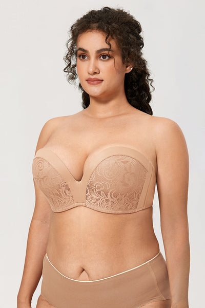 Cashew Lace Slightly Lined Underwire Lift Strapless Bra for Women  -  GeraldBlack.com