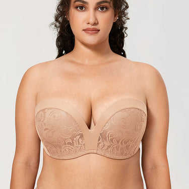 Cashew Lace Slightly Lined Underwire Lift Strapless Bra for Women  -  GeraldBlack.com