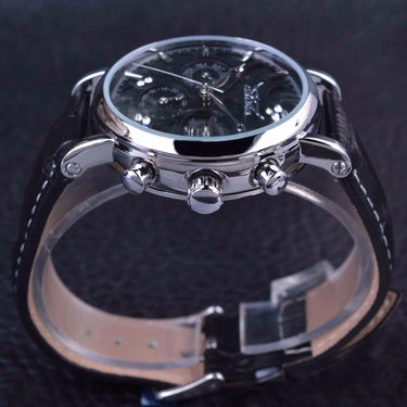Casual 3 Dial Ripple Design Genuine Leather Silver Case Men's Watches - SolaceConnect.com