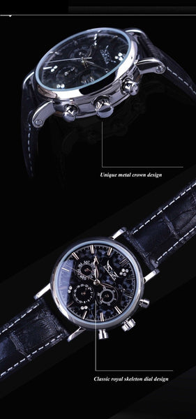 Casual 3 Dial Ripple Design Genuine Leather Silver Case Men's Watches - SolaceConnect.com