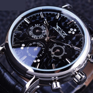 Casual 3 Dial Ripple Design Genuine Leather Silver Case Men's Watches  -  GeraldBlack.com