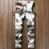 Casual 3D Printed Biker Slim Fit Denim White Jeans Elastic Skinny for Men - SolaceConnect.com