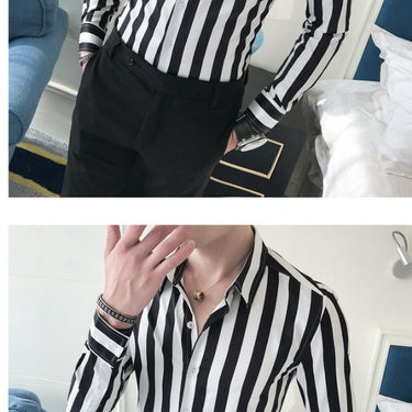 Casual and Formal Men's Vertical Striped Long Sleeves Slim Shirt - SolaceConnect.com