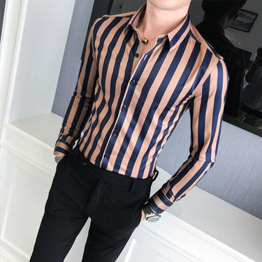 Casual and Formal Men's Vertical Striped Long Sleeves Slim Shirt - SolaceConnect.com
