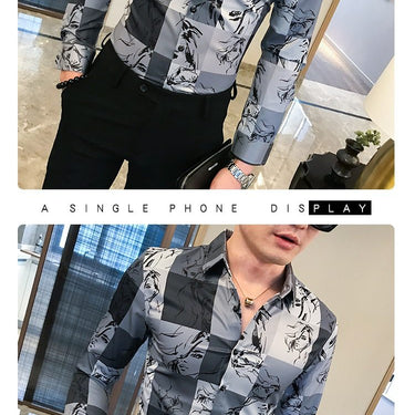 Casual British Style Men's Colorful Plaid Long Sleeve Slim Fit Shirt - SolaceConnect.com
