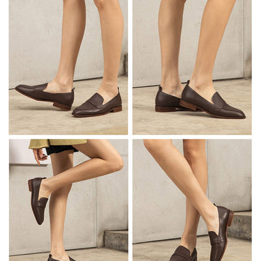 Casual Coffee Women's Handmade Cow Leather Square Toe Slip-on Loafers - SolaceConnect.com