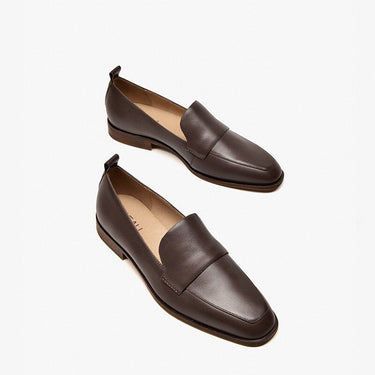 Casual Coffee Women's Handmade Cow Leather Square Toe Slip-on Loafers - SolaceConnect.com