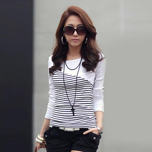 Casual Cotton Striped Long Sleeve T-Shirt Tops Women's Clothing - SolaceConnect.com