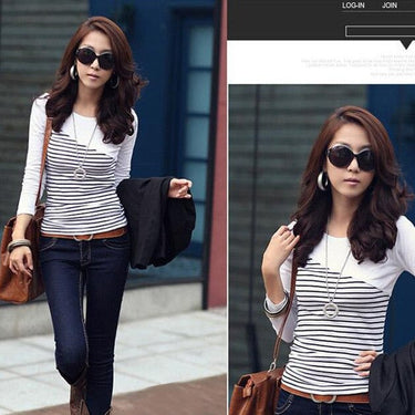 Casual Cotton Striped Long Sleeve T-Shirt Tops Women's Clothing  -  GeraldBlack.com