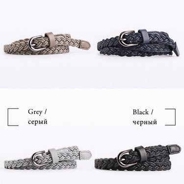 Casual Dress Belts for Women Thin Braid Leather Belt for Jeans Pin Buckle Strap Candy Color  -  GeraldBlack.com