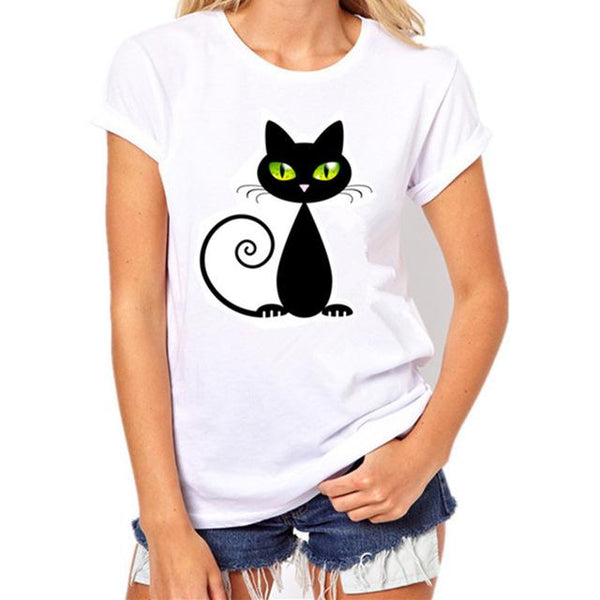 Casual Fashion 3D Naughty Black Cat Short Sleeve O-Neck Tee T-Shirt - SolaceConnect.com