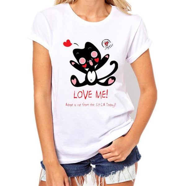 Casual Fashion 3D Naughty Black Cat Short Sleeve O-Neck Tee T-Shirt - SolaceConnect.com
