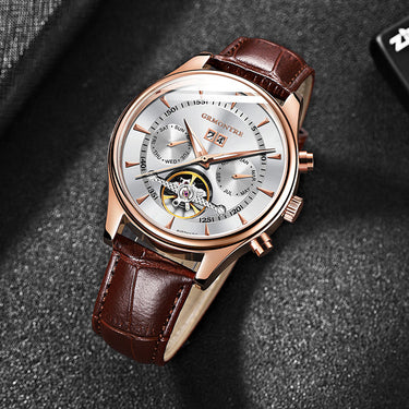 Casual Fashion Automatic Mechanical Skeleton Round Case Watches for Men  -  GeraldBlack.com