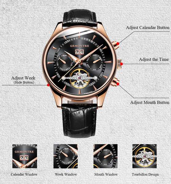 Casual Fashion Automatic Mechanical Skeleton Round Case Watches for Men  -  GeraldBlack.com