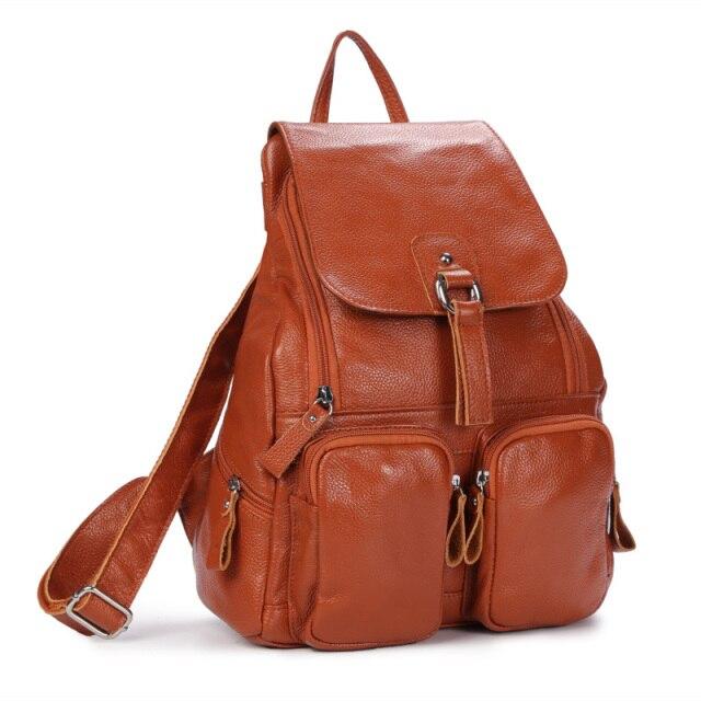 cute leather travel backpacks Casual Fashion Cute Women's Brown Genuine Leather Zipper Travel Backpa – GeraldBlack.com