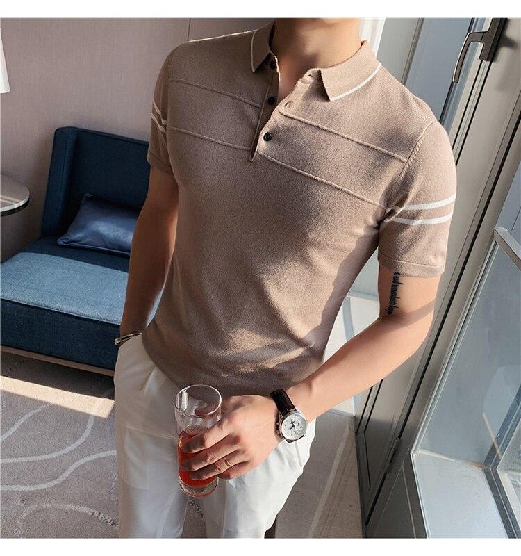 Casual Fashion Men's Cotton Patchwork Short-Sleeves Slim Fit Polo Shirt - SolaceConnect.com