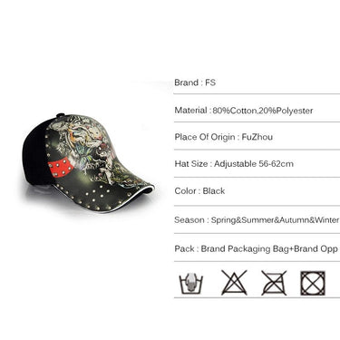 Fashion Tiger 3D Printing Animal Cap With Rivet Men Women Black Baseball Caps Outdoor Snapback Dad - SolaceConnect.com