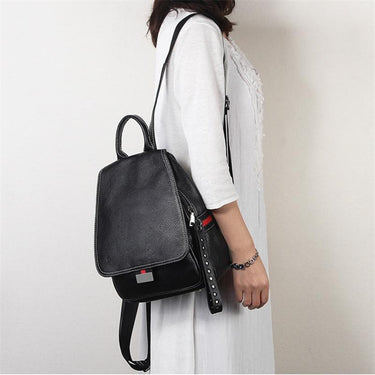 Casual fashion Women's Black Color Zipper Genuine Leather Travel Backpack  -  GeraldBlack.com