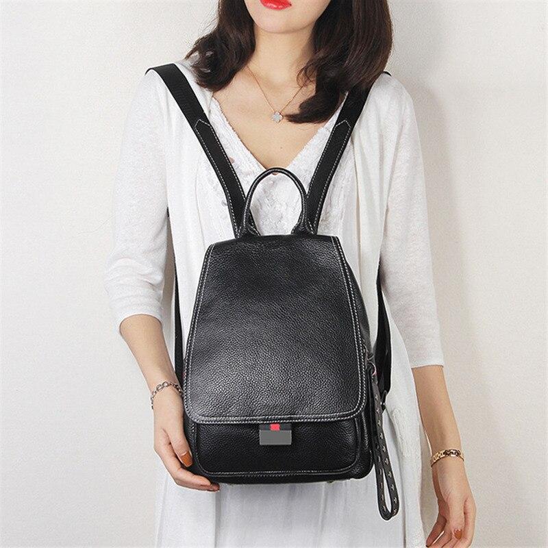 Casual fashion Women's Black Color Zipper Genuine Leather Travel Backpack  -  GeraldBlack.com