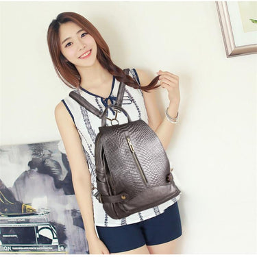 Casual Fashion Women's Solid Genuine Leather Zipper Travel Backpack  -  GeraldBlack.com