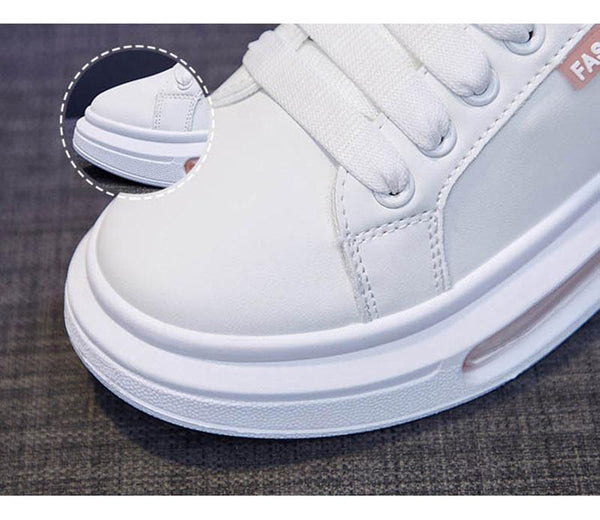 Casual Fashion Women's White Thick Sole Lace-up Flats Sewing Sneakers - SolaceConnect.com