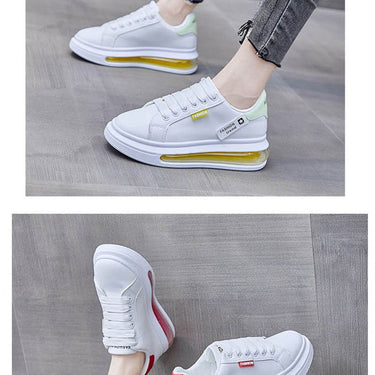 Casual Fashion Women's White Thick Sole Lace-up Flats Sewing Sneakers - SolaceConnect.com