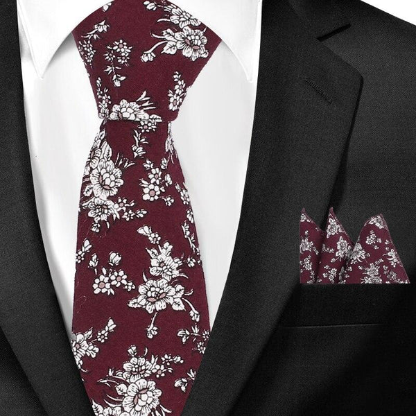 Casual Floral Cotton Flower Print Neck Ties and Pocket Square Sets - SolaceConnect.com