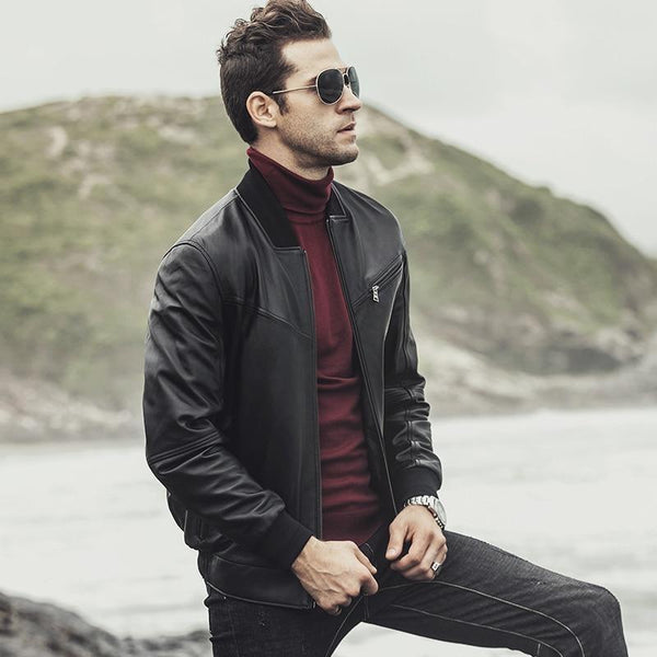 Casual Genuine Lambskin Leather Motorcycle Winter Jackets for Men - SolaceConnect.com