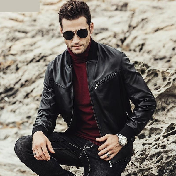 Casual Genuine Lambskin Leather Motorcycle Winter Jackets for Men  -  GeraldBlack.com