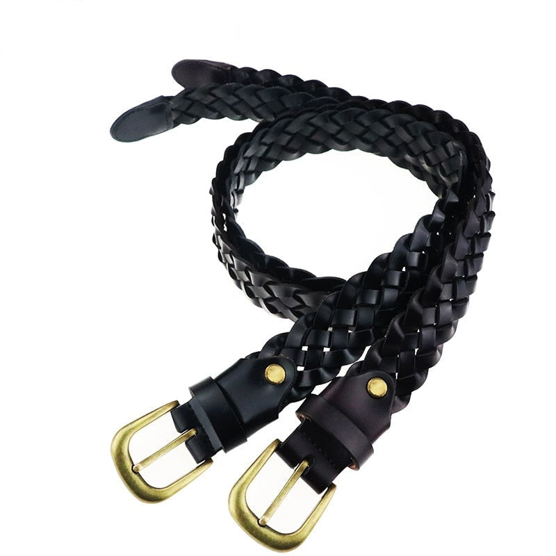 Casual Genuine Leather Knitted Pin Buckle Belt for Men and Women  -  GeraldBlack.com