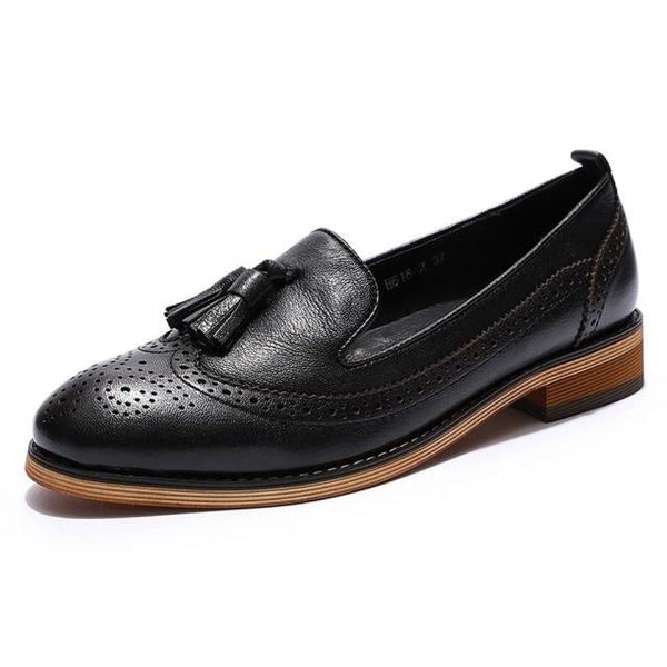 Casual Handmade Comfort Women's Leather Tassel Slip-on Flats Penny Loafer - SolaceConnect.com