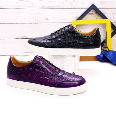 Casual Handmade Genuine Leather Crocodile Pattern Men Lace Up Non Slip Flat Date Party Shoes A19  -  GeraldBlack.com