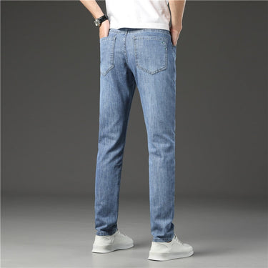 Casual Jeans Blue Straight Stretch Slim Cotton Comfortable Mid Waist Male Classic Business Denim Trousers  -  GeraldBlack.com