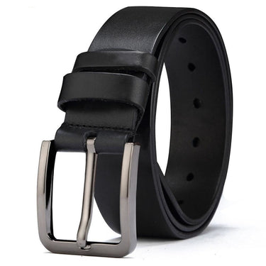 Casual Men's 100% Solid Black Genuine Leather Alloy Metal Pin Buckle Belt  -  GeraldBlack.com