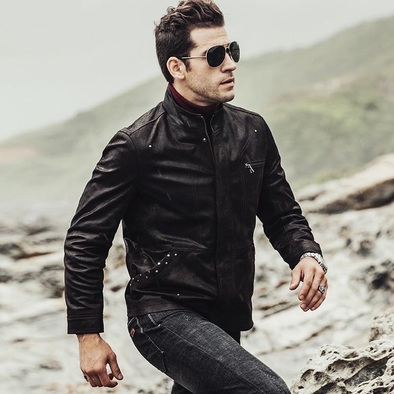 Casual Men's Autumn Winter Solid Real Leather Motorcycle Jacket  -  GeraldBlack.com