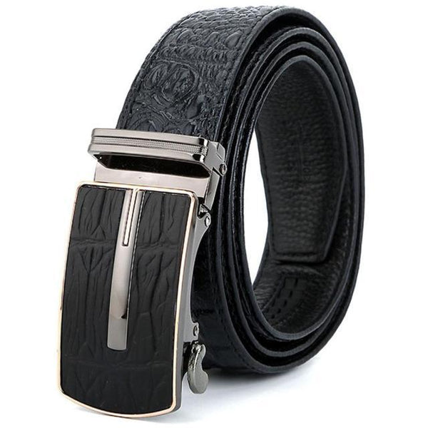 Black Crocodile Pattern Cowhide Leather Belts Automatic Buckle Belt Men Accessories NCK420 - SolaceConnect.com
