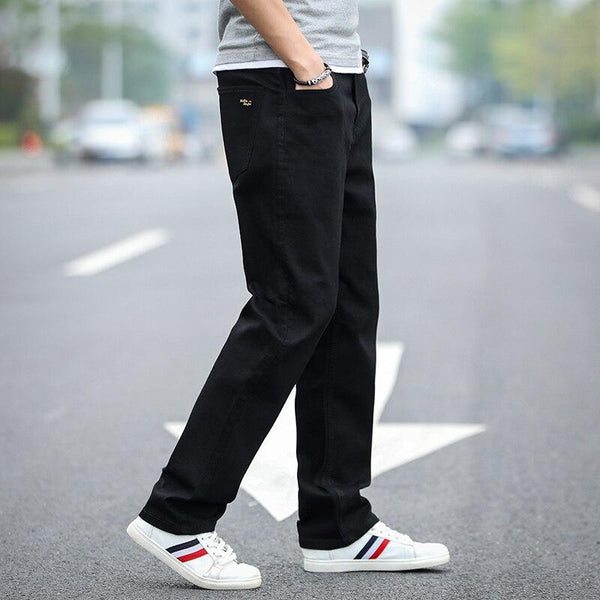 Casual Men's Black Elastic Straight Leg Loose Business Jeans Pants Trousers  -  GeraldBlack.com