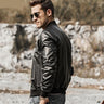 Casual Men's Genuine Lambskin Leather V-Neck Collar Motorcycle Jacket - SolaceConnect.com