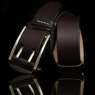 Casual Men's Genuine Leather Double Pin Buckle Belt Waistband for Jeans - SolaceConnect.com